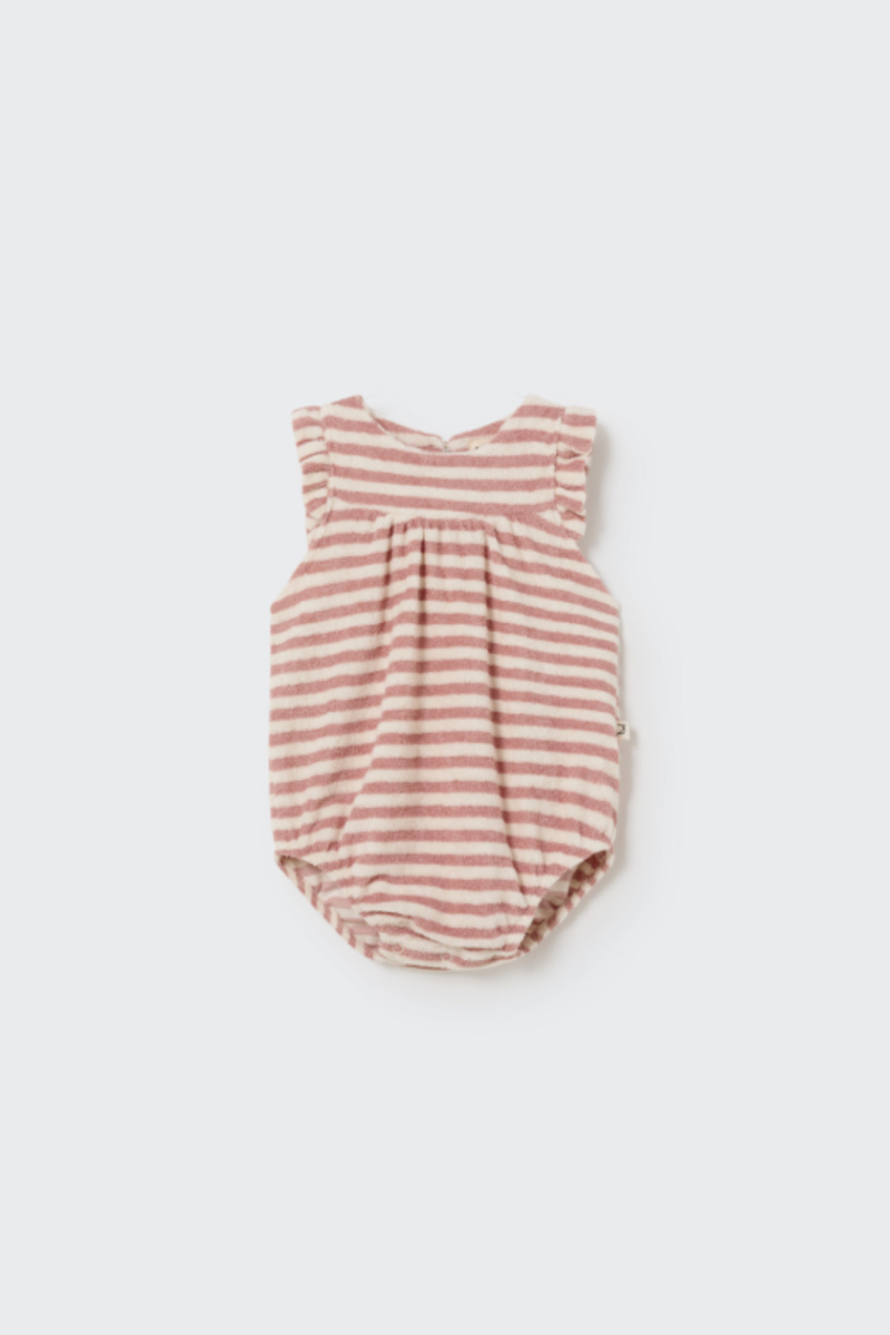 Barboteuse éponge rayée coton bio Rose COZMO face
