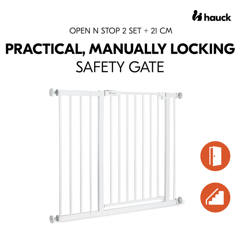 Barrière de sécurité Open N Stop​ 2 avec extension 21 cm Blanc  Hauck cote
