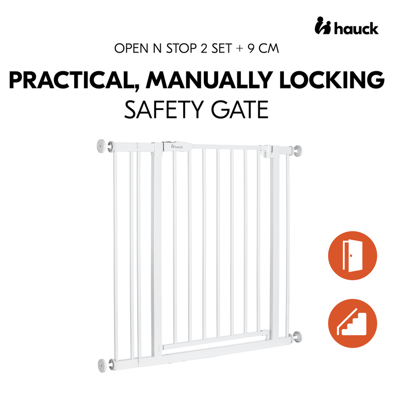 Barrière de sécurité Open N Stop​ 2 avec extension 9 cm Blanc  Hauck cote