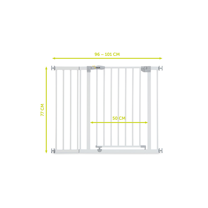 Barrière de sécurité Open N Stop +21cm extension white Hauck Dimensions