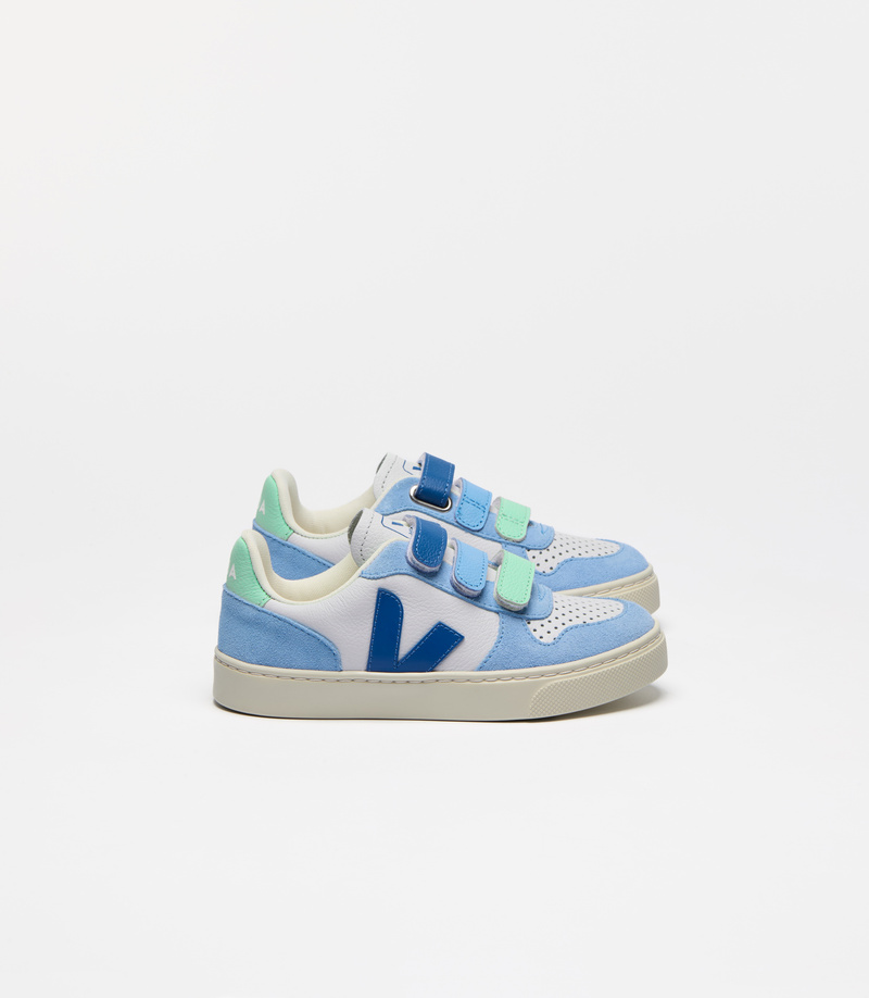 Baskets Small V-10 ChromeFree Leather Ice Multico Indigo Veja profil