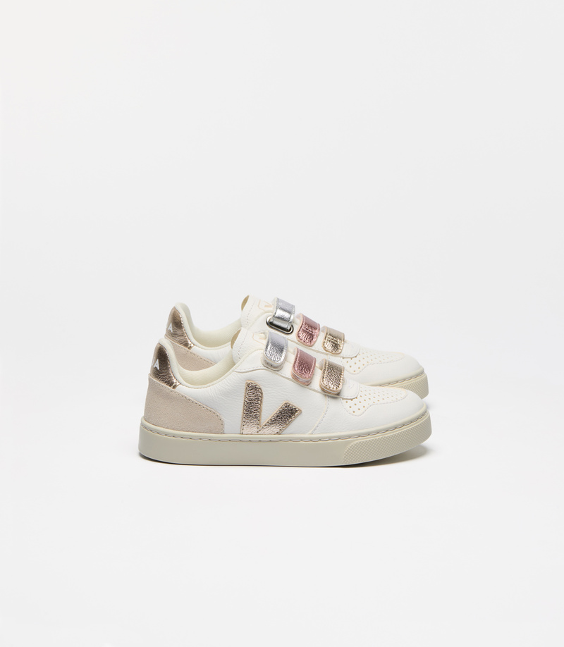 Baskets Small V-10 ChromeFree Leather Multico Extra-White Shiny Veja profil