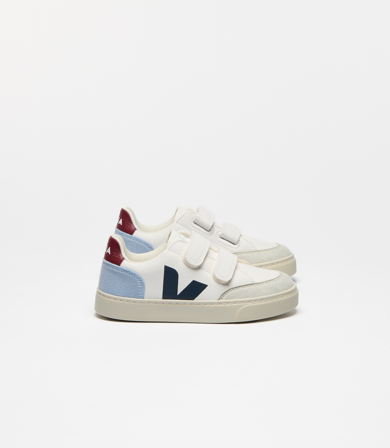 Baskets Small V-12 ChromeFree Leather Extra-White Multico-Steel Veja profil