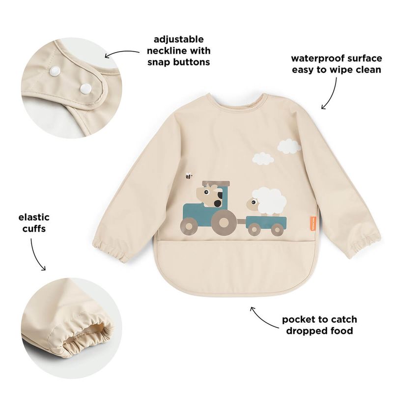 Bavoir à manches avec poche Tiny farm Sable Done By Deer  détails