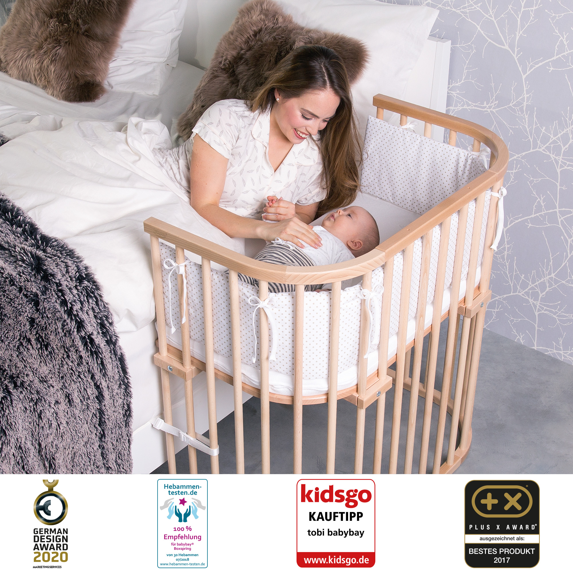 Berceau Cododo Boxspring Naturel laqué Babybay ambiance