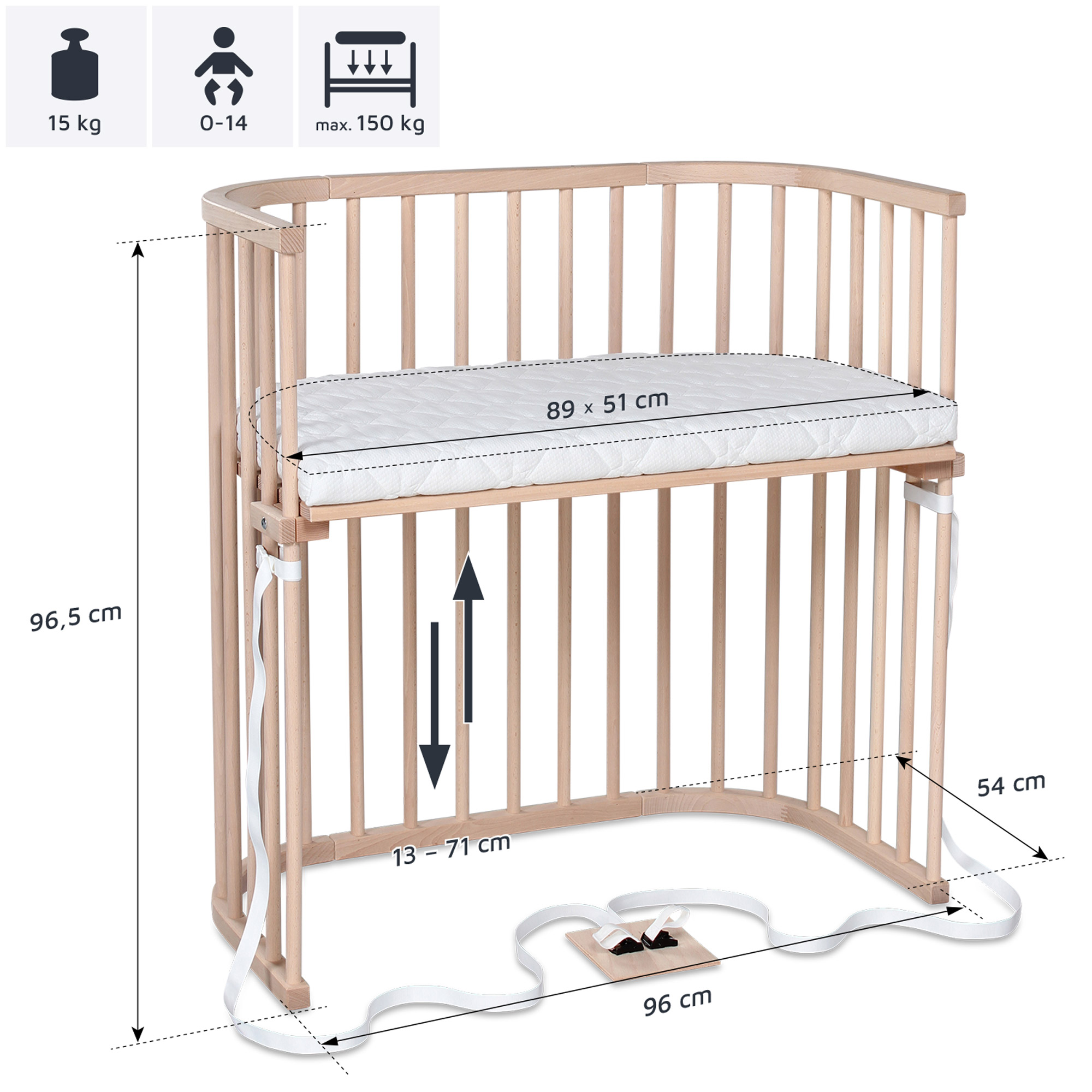 Berceau Cododo Boxspring Naturel non traité Babybay dimensions