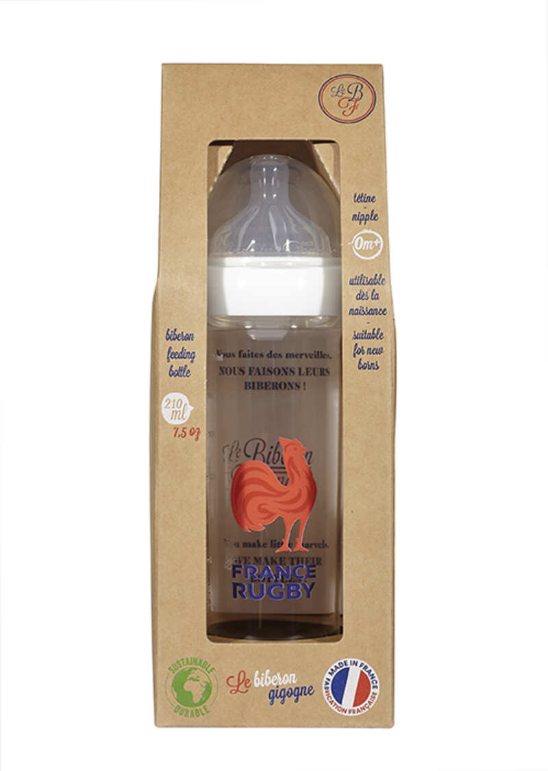 Biberon 210 ml 6m+ Logo XV Coq Rouge Le Biberon Francais package face