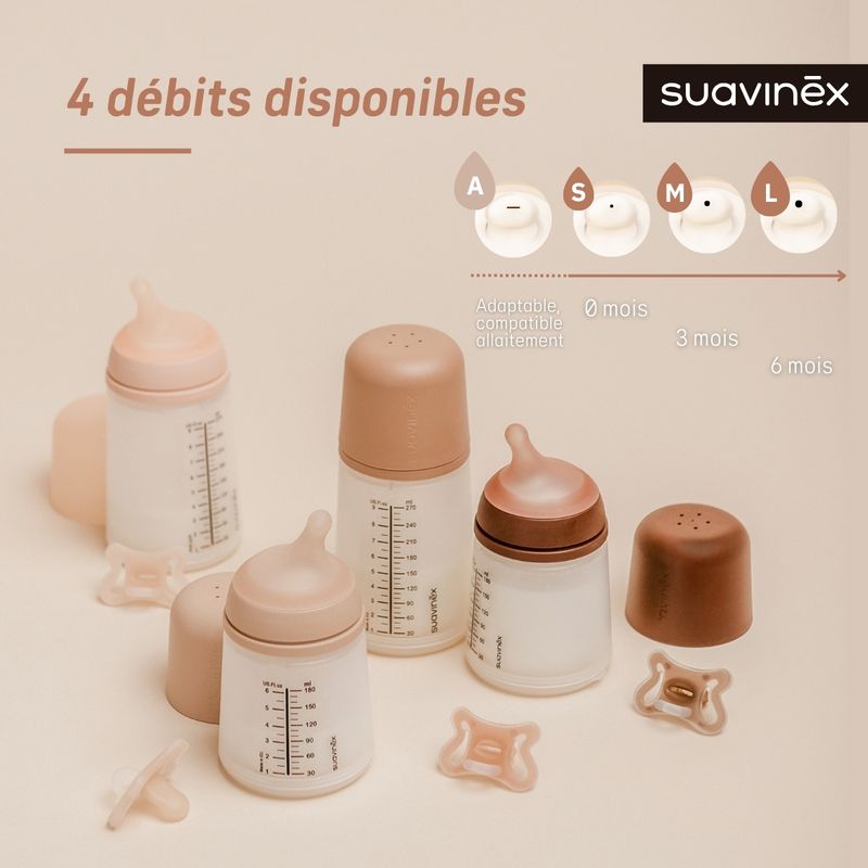 Biberon Anti-Colique Zero Zero, 180ml, Breveté, Tétine Silicone, Special Allaitement, A, 0m+ Light Suavinex tous les coloris 2