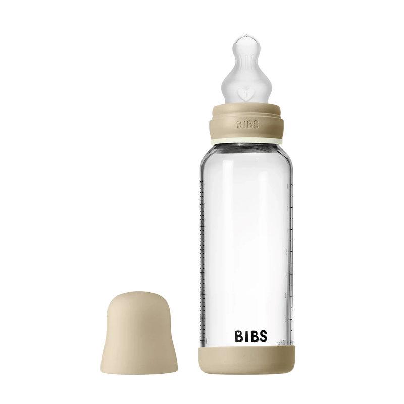 Biberon en verre NUIT phosphorescent rond Silicone 240 ml Débit moyen Vanilla BIBS face