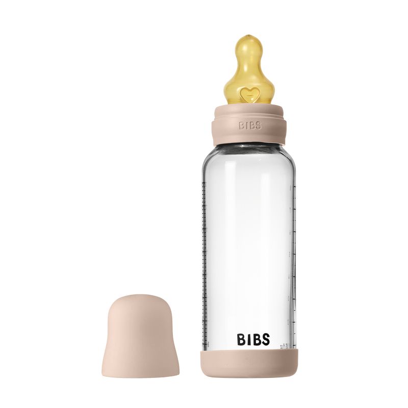 Biberon en verre Tétine Latex 240 ml Débit Moyen Bibs couvercle à côté du biberon
