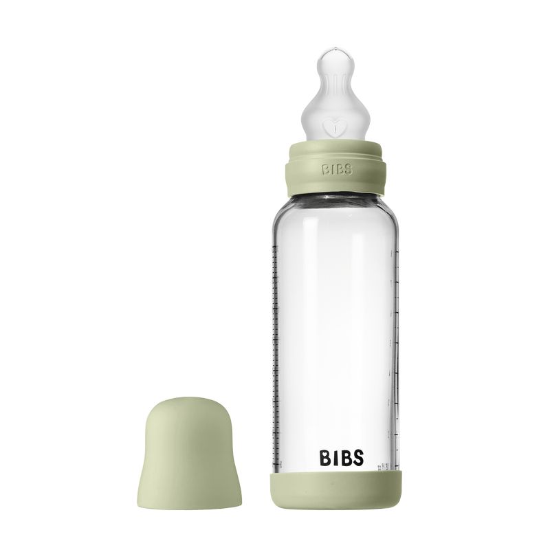 Biberon en verre Tétine Silicone 240 ml Débit Moyen Bibs couvercle
