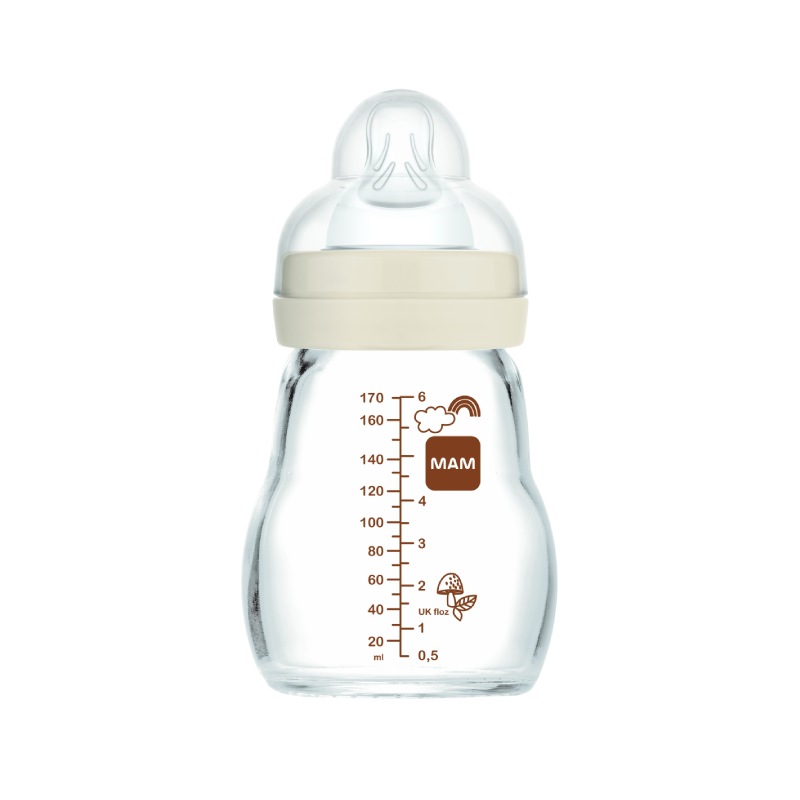 Biberon verre 170 ml Tétine débit 1 Blanc Mam Produit Verso