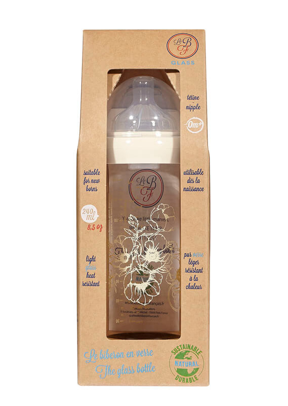 Biberon en verre 240 ml, Fleurs - Anti-coliques - Le Biberon Français