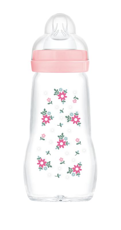 Biberon verre 260 ml Tétine débit 2 MAM coloris rose