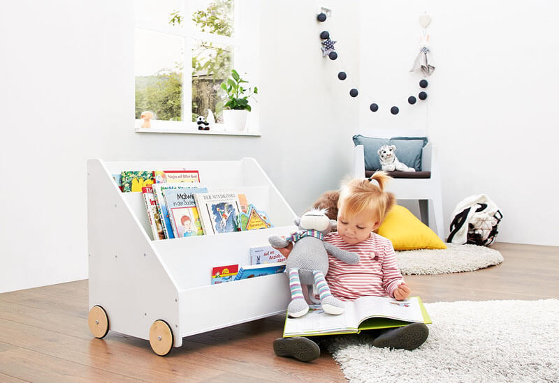 Bibliothèque roulante pour enfants Lasse Blanc Pinolino enfant