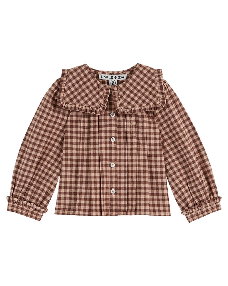 Blouse à col carré vichy rose vichy poudre Emile & Ida Produit Face
