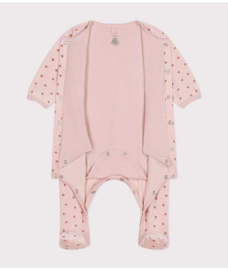 Bodyjama imprimé mini coeur en velours rose Petit Bateau ouverture complète