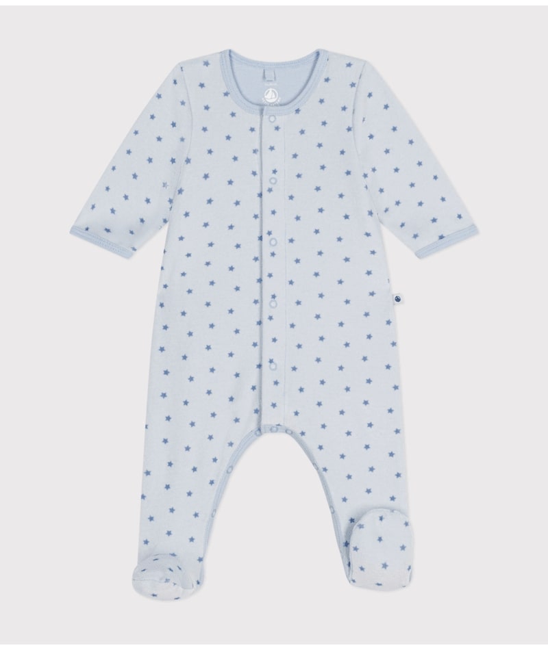 Bodyjama imprimé mini étoiles en velours bleu Petit Bateau devant