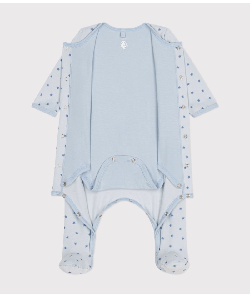 Bodyjama imprimé mini étoiles en velours bleu Petit Bateau ouverture complète