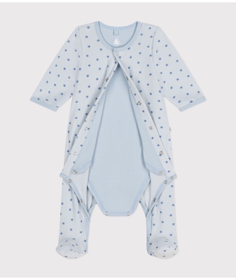 Bodyjama imprimé mini étoiles en velours bleu Petit Bateau semi ouverture