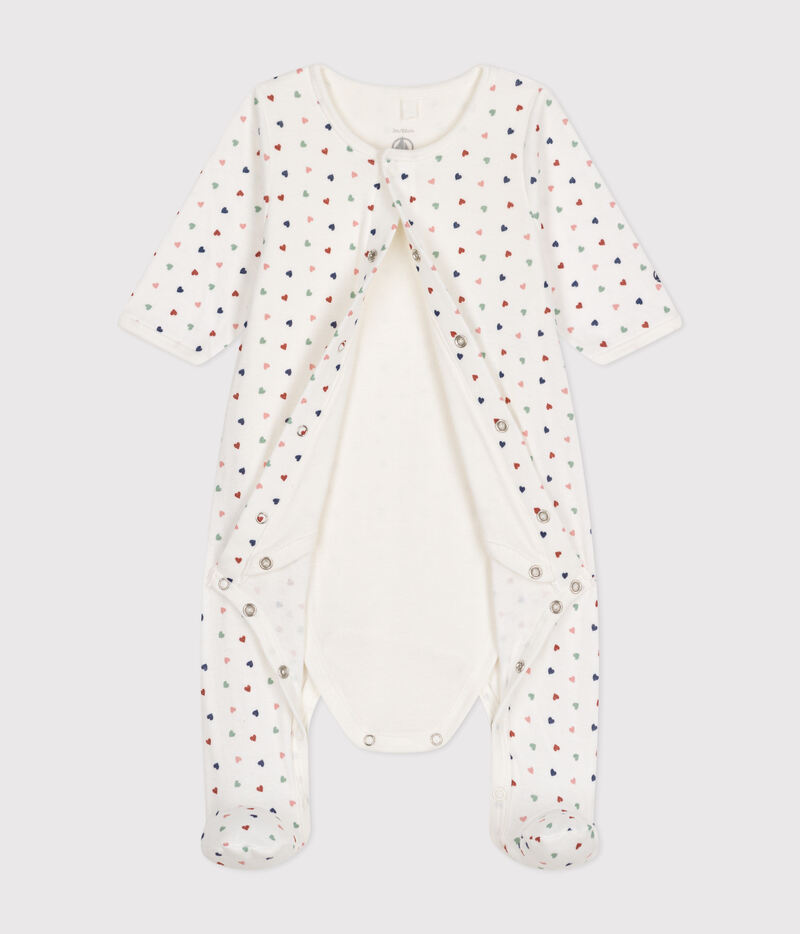 Bodyjama imprimés mini cœurs en tubique bébé Marshmallow multicolor Petit Bateau ouvert