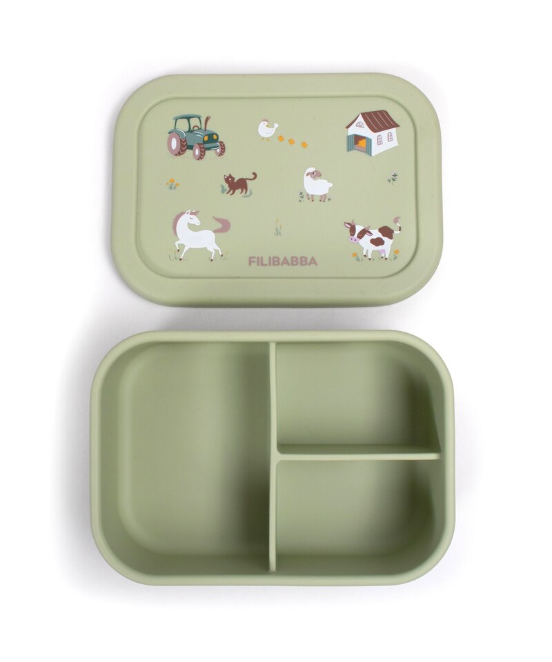 Boîte à lunch en silicone Bog Green Filibabba ouverte