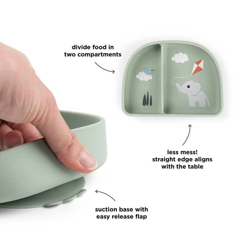 Bol à compartiments ventouse Playground Vert Done By Deer détails