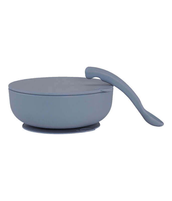 Bol à Ventouse avec couvercle et cuillère Bleu Lille Vilde face