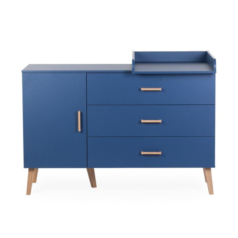 Commode Bold Blue avec Plan A Langer Bleu et Pieds Naturel childhome plan droit