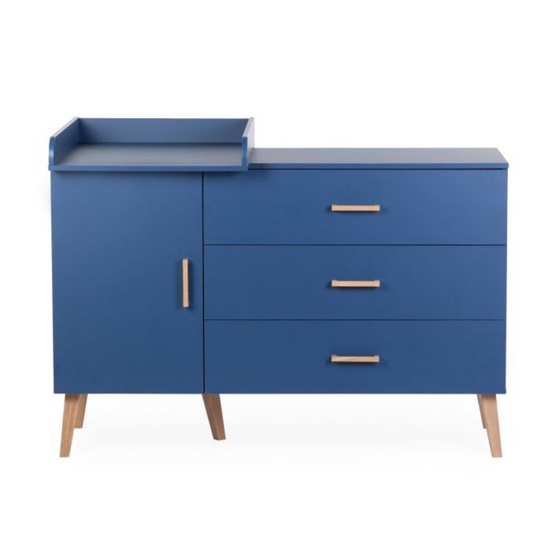 Commode Bold Blue avec Plan A Langer Bleu et Pieds Naturel childhome plan gauche