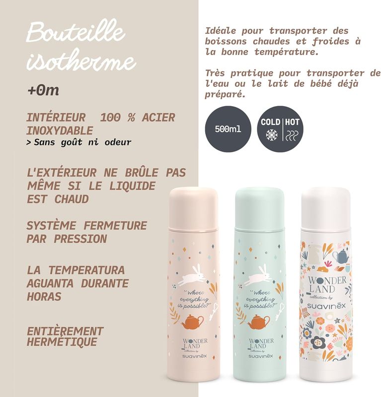 Bouteille Isotherme 500 ml Wonderland Suavinex explications