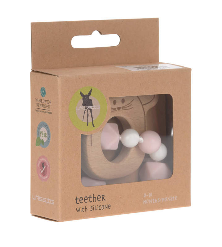 Bracelet de dentition en bois et silicone Little Chums Souris Lassig Packaging