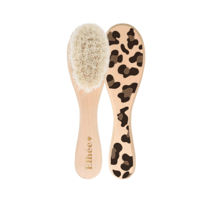 Brosse en bois naturel bébé Graouu ELHÉE de face et de dos