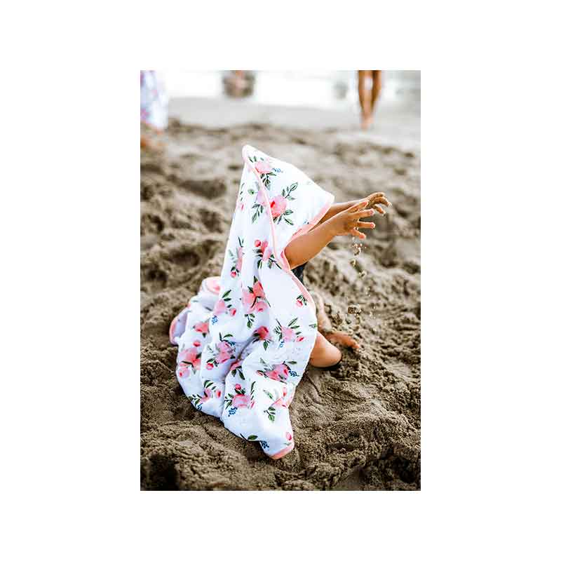 Cape de bain mousseline coton et gant de toilette Little Unicorn Plage