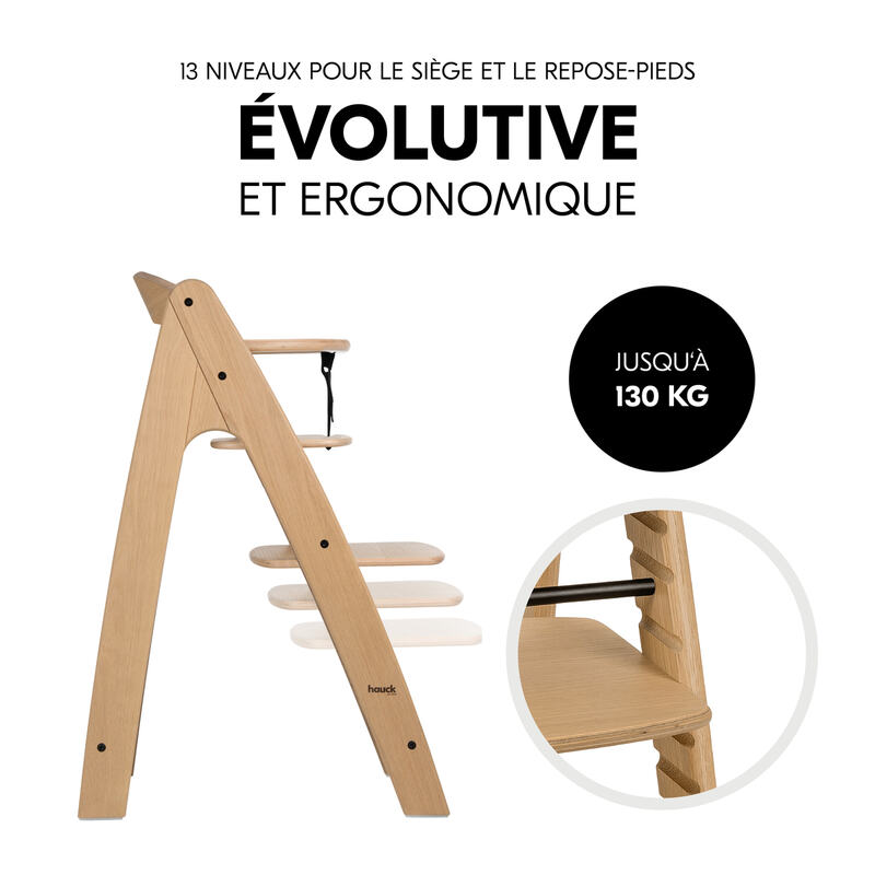 Chaise haute en bois de chêne Arketa Oak Hauck evolutive