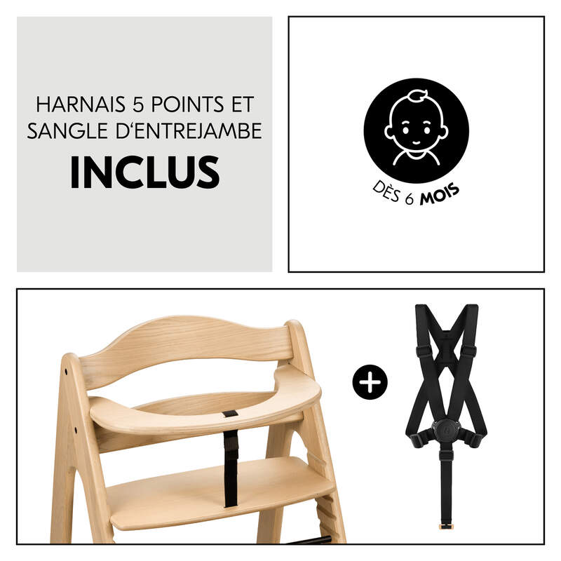 Chaise haute en bois de chêne Arketa Oak Hauck harnais