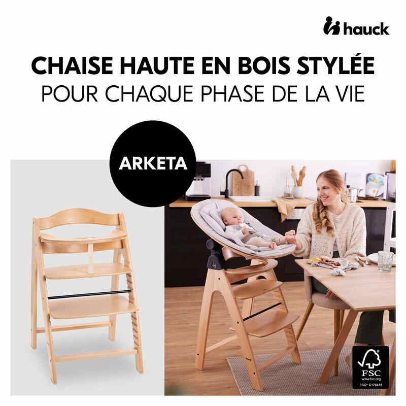 Chaise haute en bois de hêtre Arketa Beech Hauck face