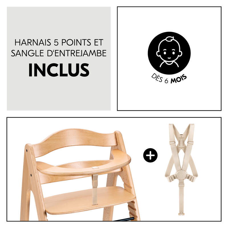 Chaise haute en bois de hêtre Arketa Beech Hauck harnais