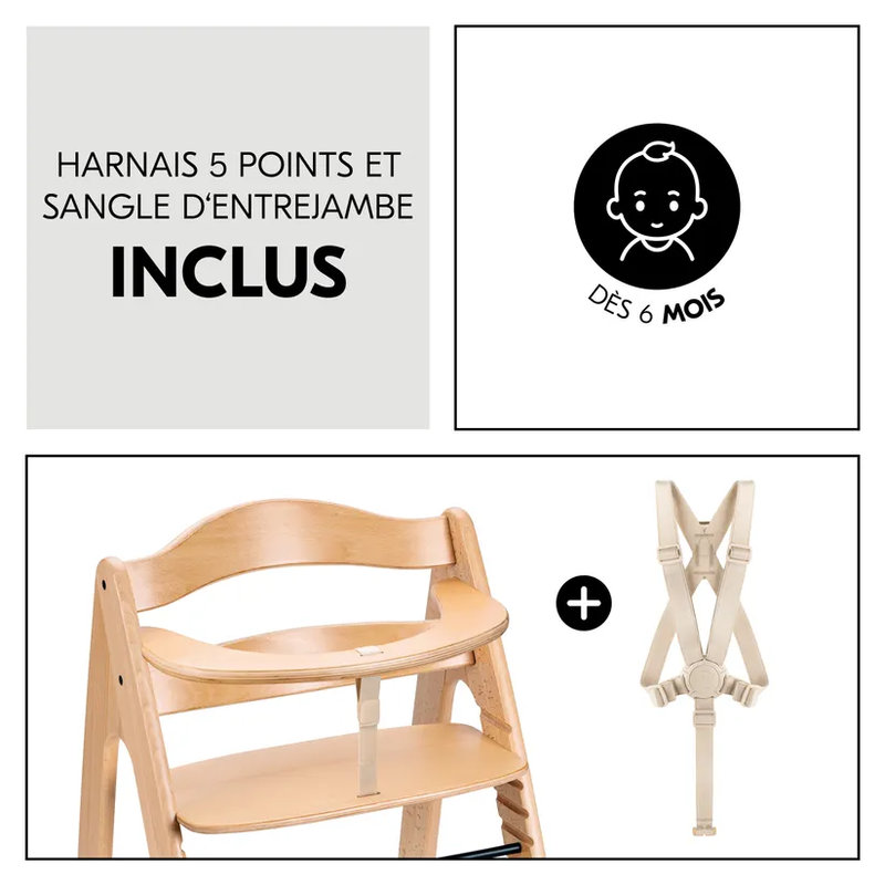 Chaise haute en bois de hêtre Arketa N Play Beech Hêtre Hauck harnais