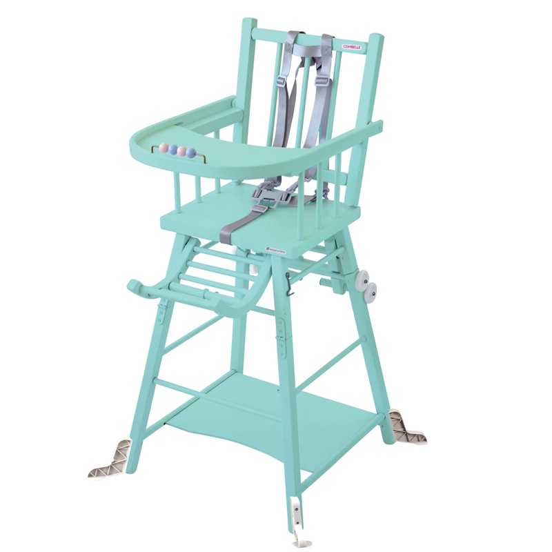 Chaise haute Marcel transformable barreaux laqué vert Combelle