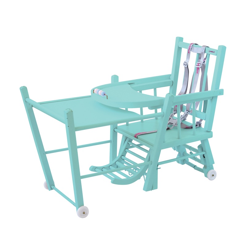Chaise haute Marcel transformable barreaux laqué vert Combelle table