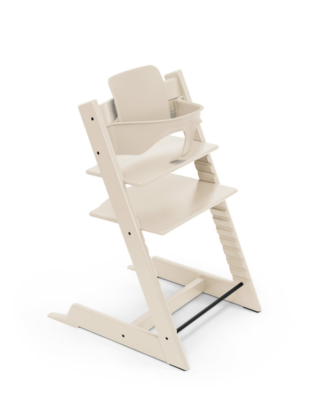 Chaise haute Tripp Trapp Hêtre personnalisée gravée Vanilla White Stokke avec babyset