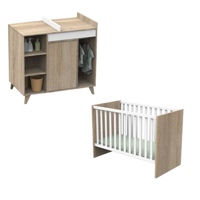 Chambre Nova blanc lin : lit, commode Sauthon bundle