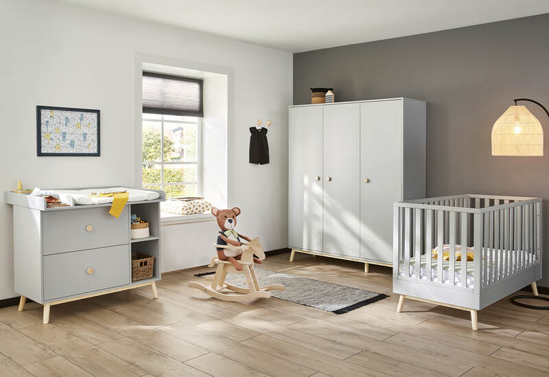 Chambre Dusk : lit, commode, armoire 3 portes Pinolino produit face