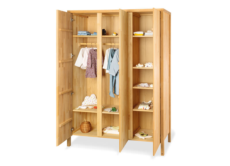 Chambre Enno : lit, commode, armoire 3 portes Pinolino armoire ouvert