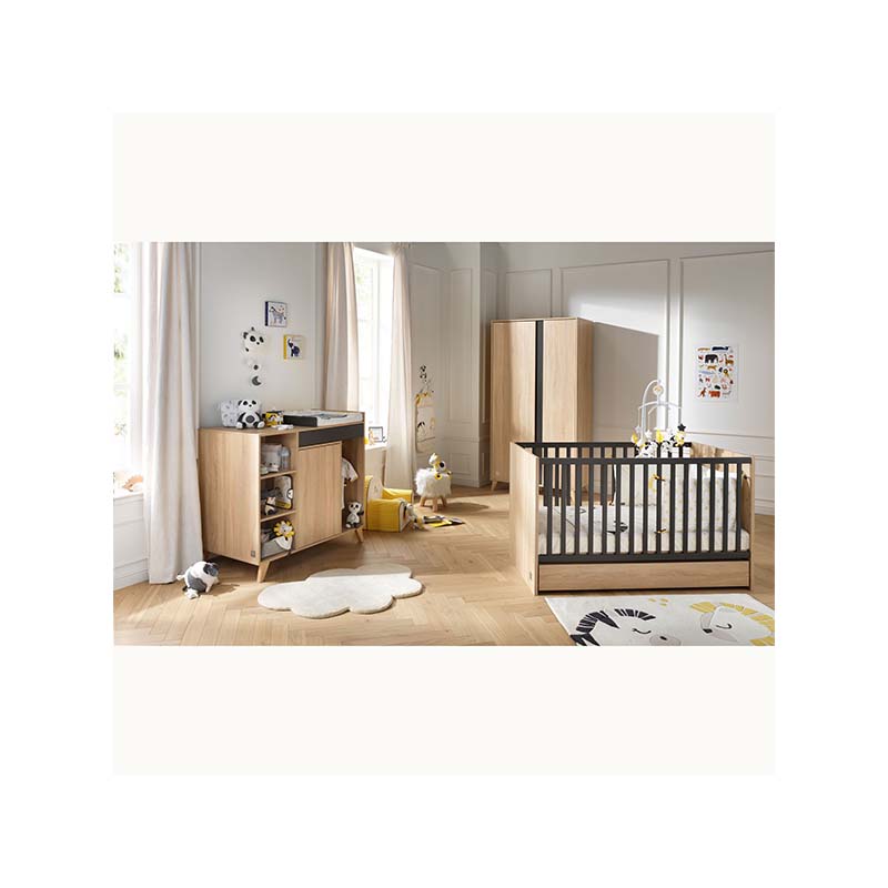 Chambre Nova gris volcan : lit, commode Sauthon