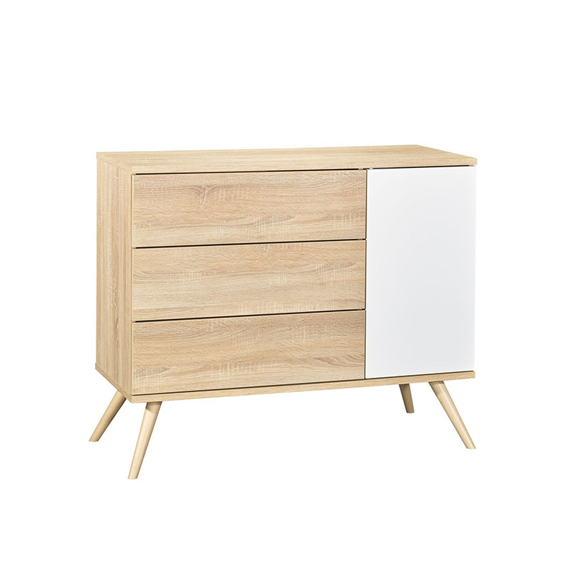 Chambre Seventies : lit, commode, armoire Sauthon commode bois blanc