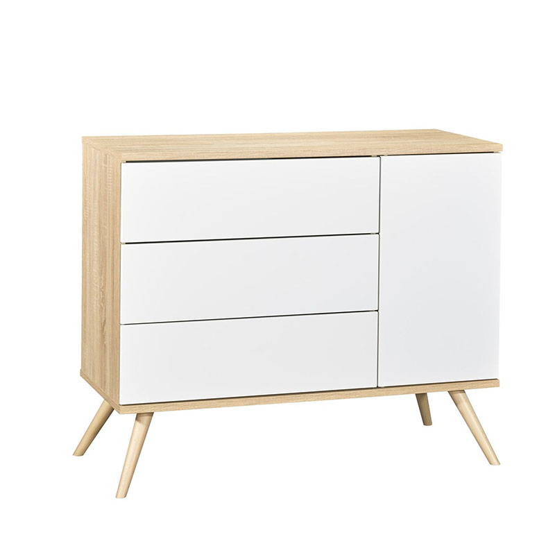 Chambre Seventies : lit, commode, armoire Sauthon commode blanc