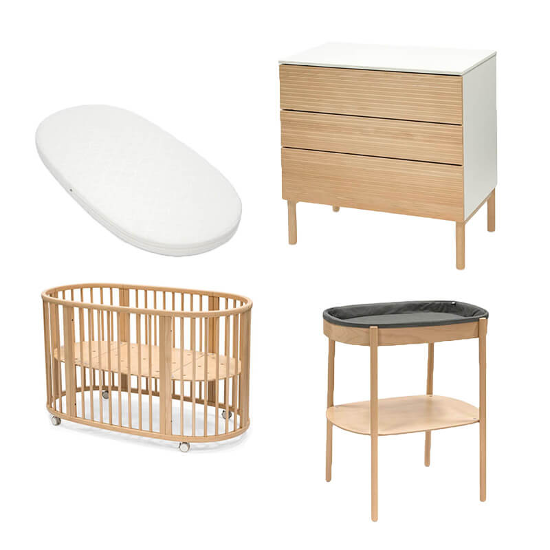 Chambre Sleepi : lit, matelas + commode / table à langer Stokke