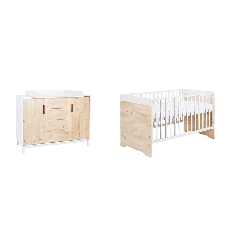 Chambre Timber Pin : lit, commode Schardt